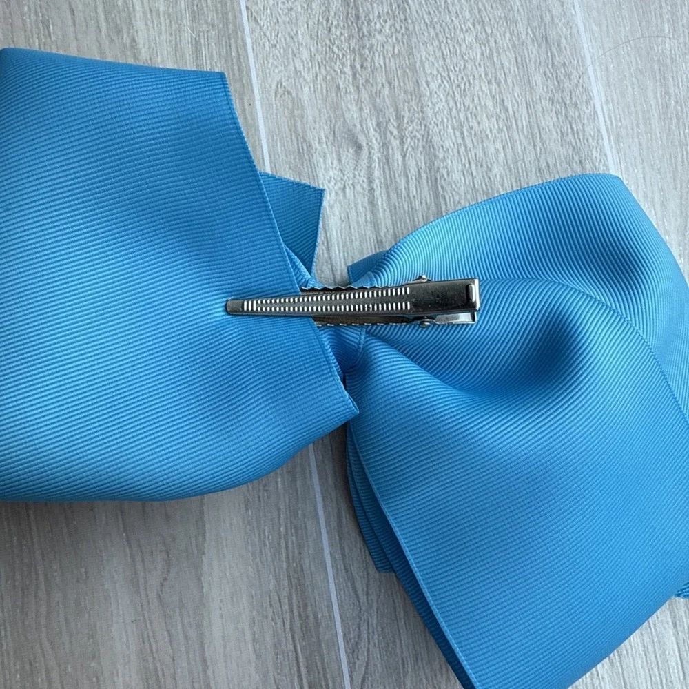2- 7 Inch Deluxe Grosgrain Hair Bow Clip For Woman And Girls Green And‎ Blue
